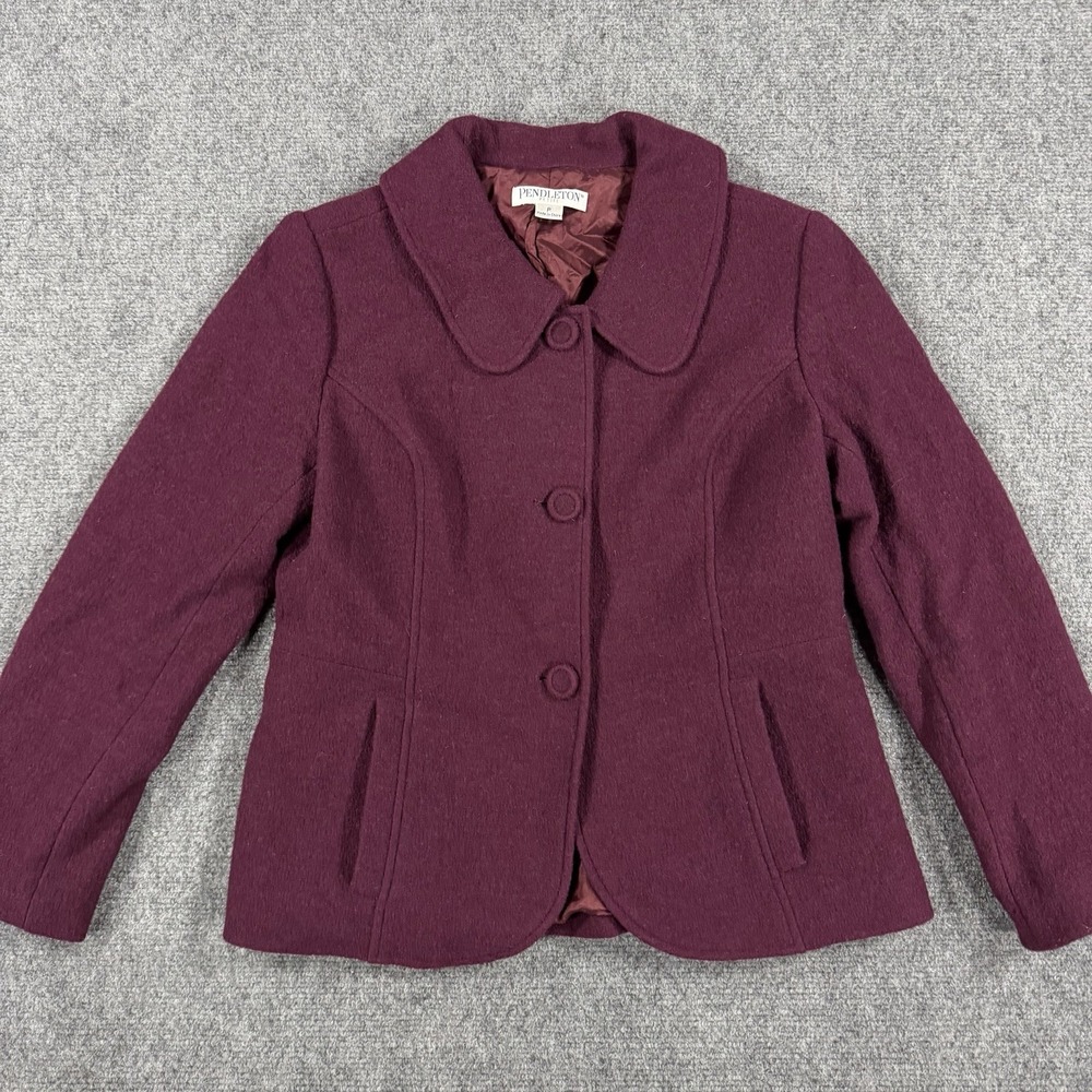Pendleton Wool Jacket Womens P Petite Burgundy Button Front Coat‎ Read